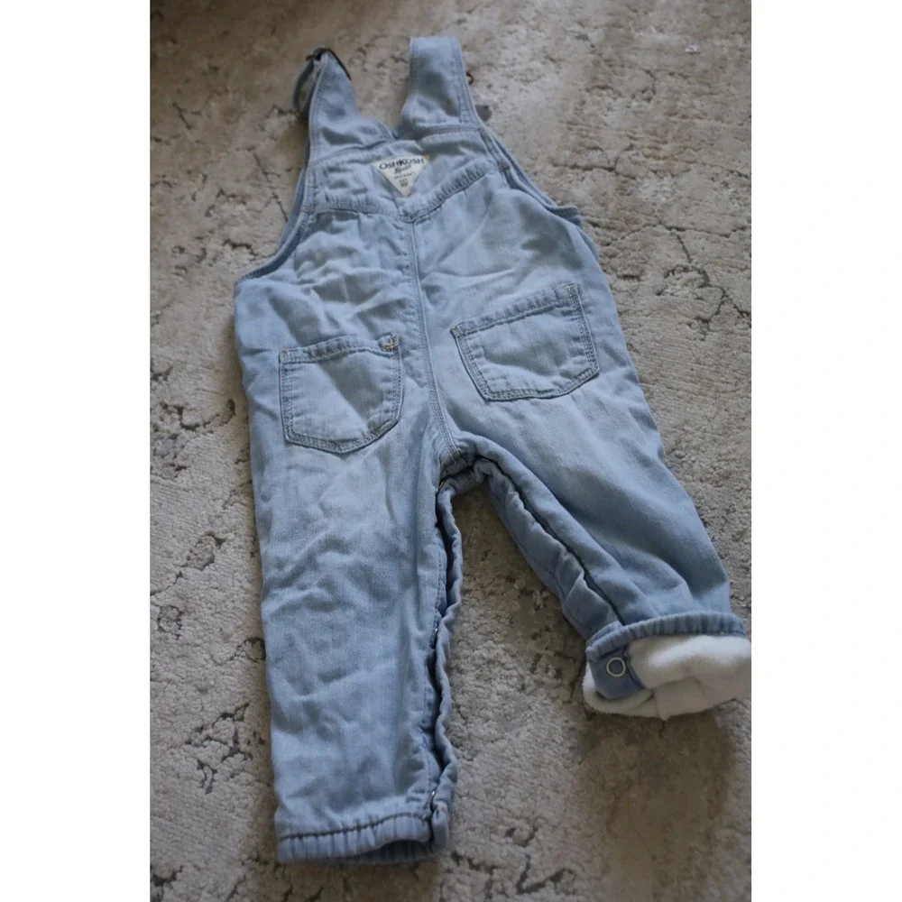 OshKosh B'gosh‎ Baby Denim Overalls 9M Light Wash Fleece Lined